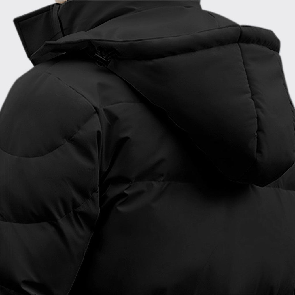 Black Large Winter Hooded Overcoat Long Jacket Stylish Lightweight Quilted Warm Puffer Coat