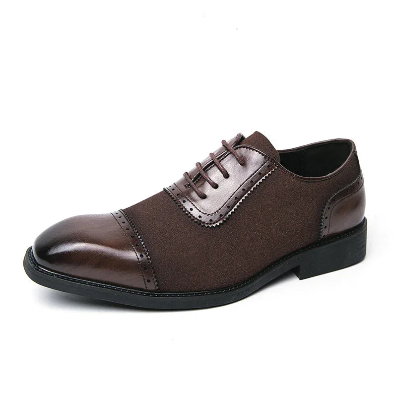 Men's Thick-Soled Round Toe Lace-Up Formal Business Leather Shoes