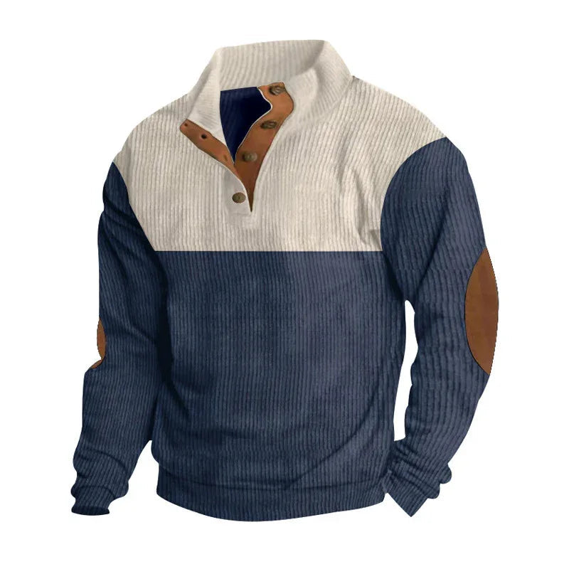 Men's Casual Button Half-Open Stand Collar Fashion Colorblock Sweater