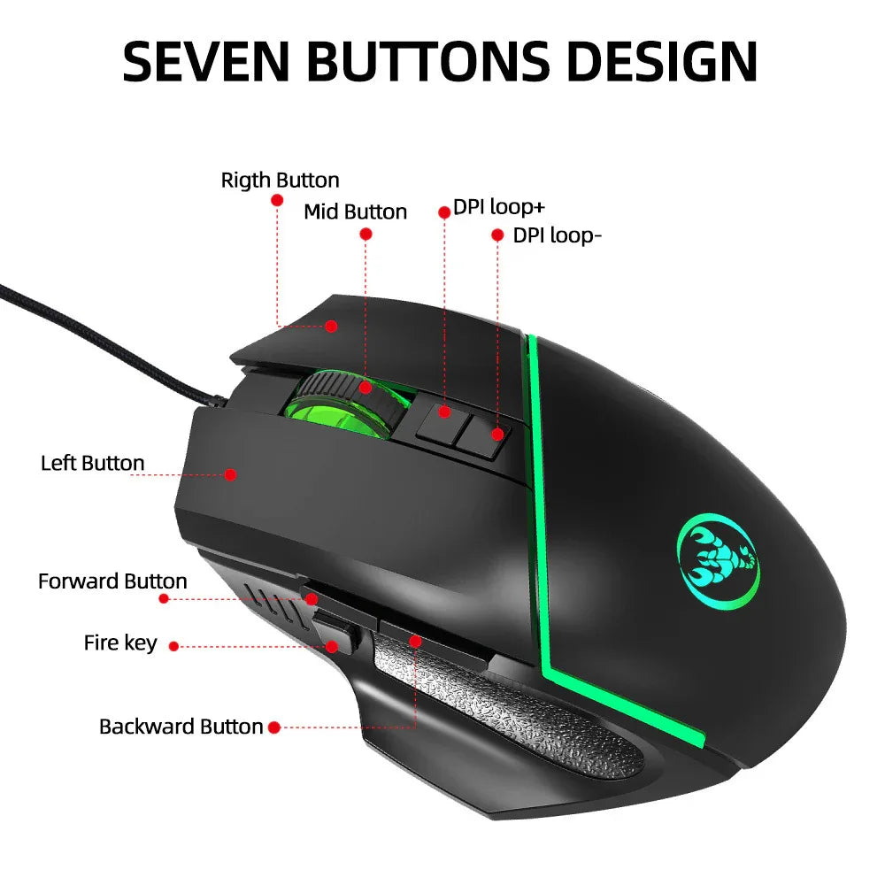 Wired 6400DPI Adjustable Multi-Colored Gaming Computer Mouse