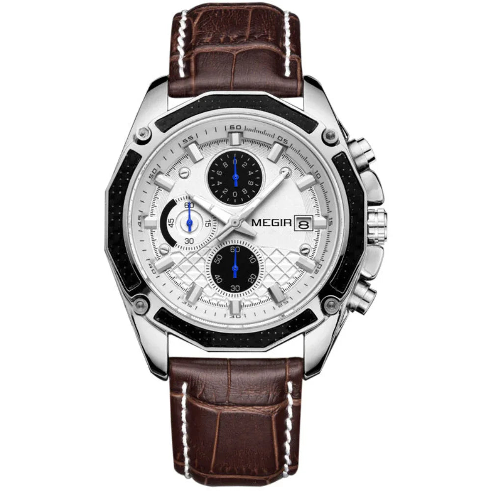 Men's Multi-Functional Leather Strap Watch