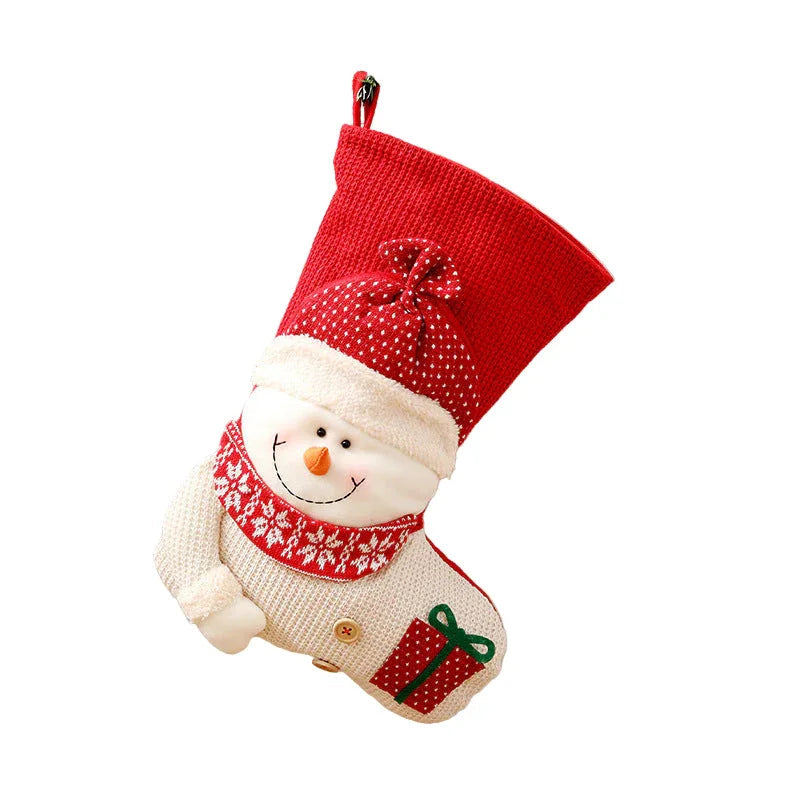 Large Red White Knitted Christmas Stocking Santa Claus Fireplace Decor Socks Xmas Gift Bags Candy Holder Decor For Home