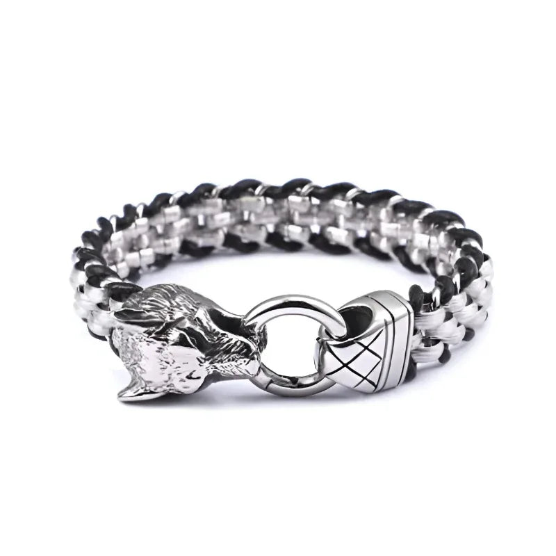 Titanium Steel Wolf Head Men's Bracelet