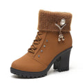Women's Chunky Heel Lace-Up Rhinestone Martin boots
