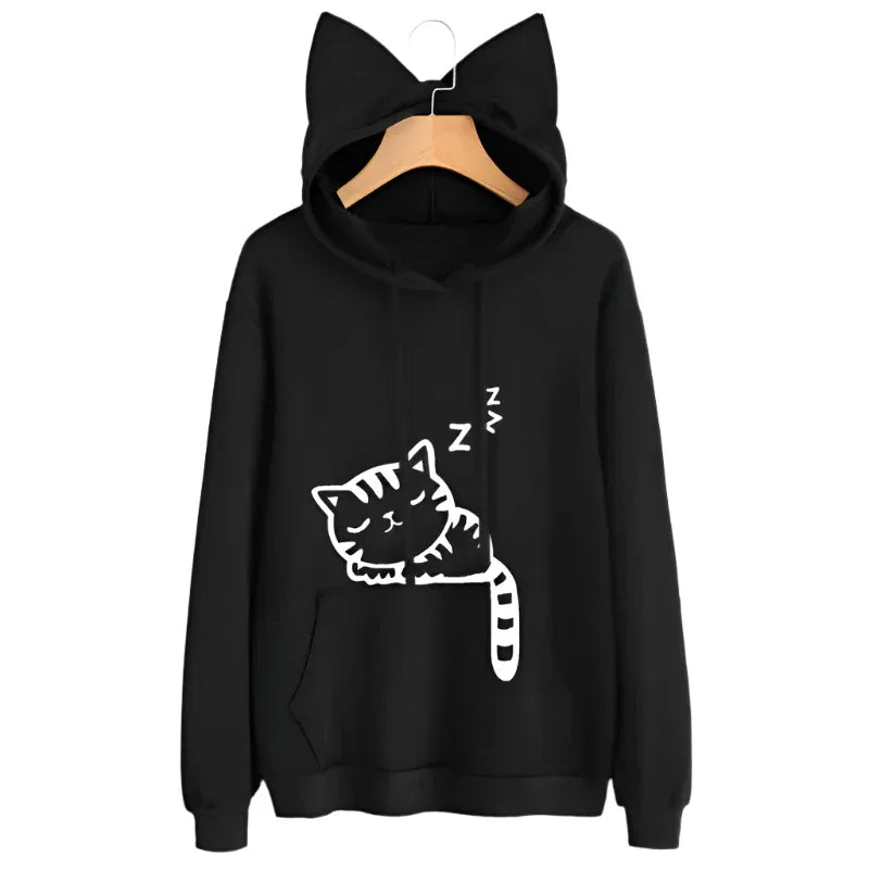 Female Women Casual Hoodies Sweater Long Sleeve Cute Ears Printed Hoodies Tracksuit Outerwear Sweatshirt