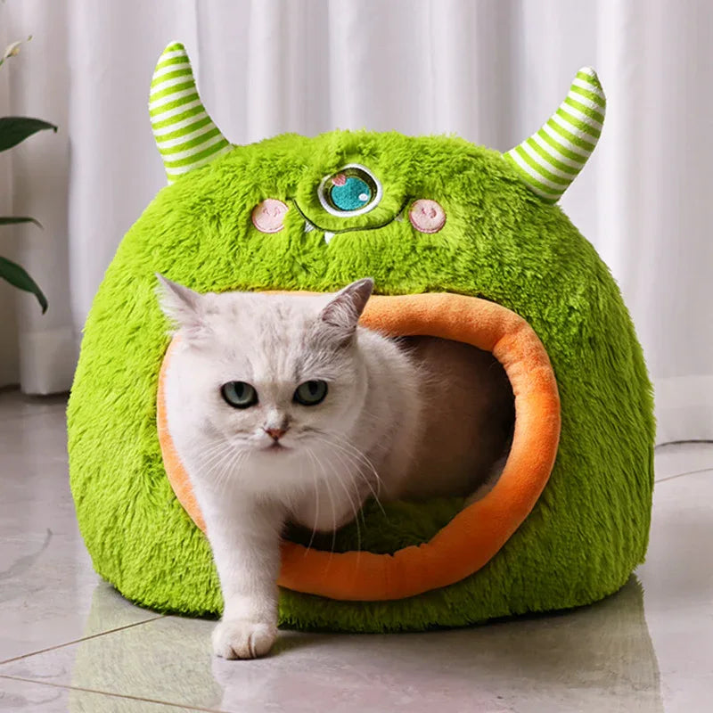 Fully Enclosed Safe And Cozy Cartoon Monster Pet Bed House For Dogs And Cats