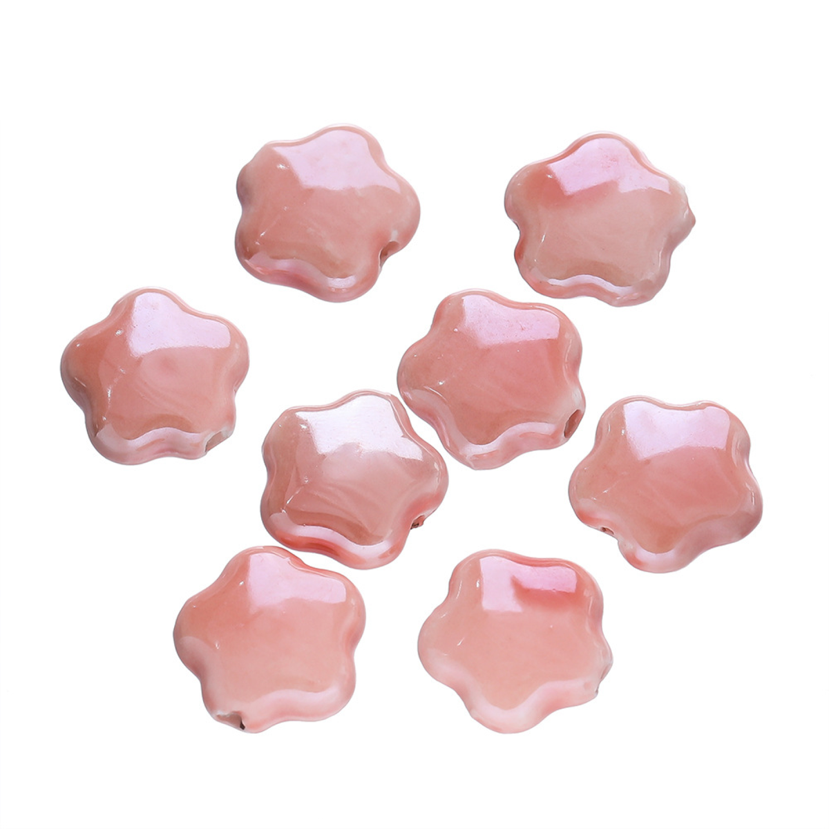 Five-Petal Ceramic Flower Beads, 10-Pack