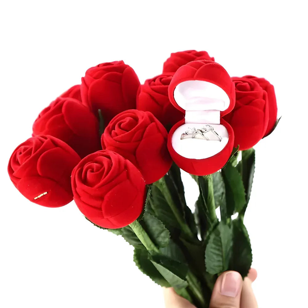 Romantic Red Rose Flower Ring Gift Box for Anniversary Wedding Proposal & Gifts