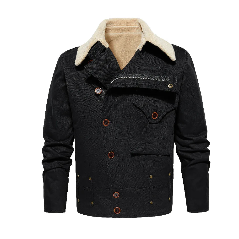 Thickened Work Jacket With Multiple Pockets Autumn & Winter Warm Outerwear For Men
