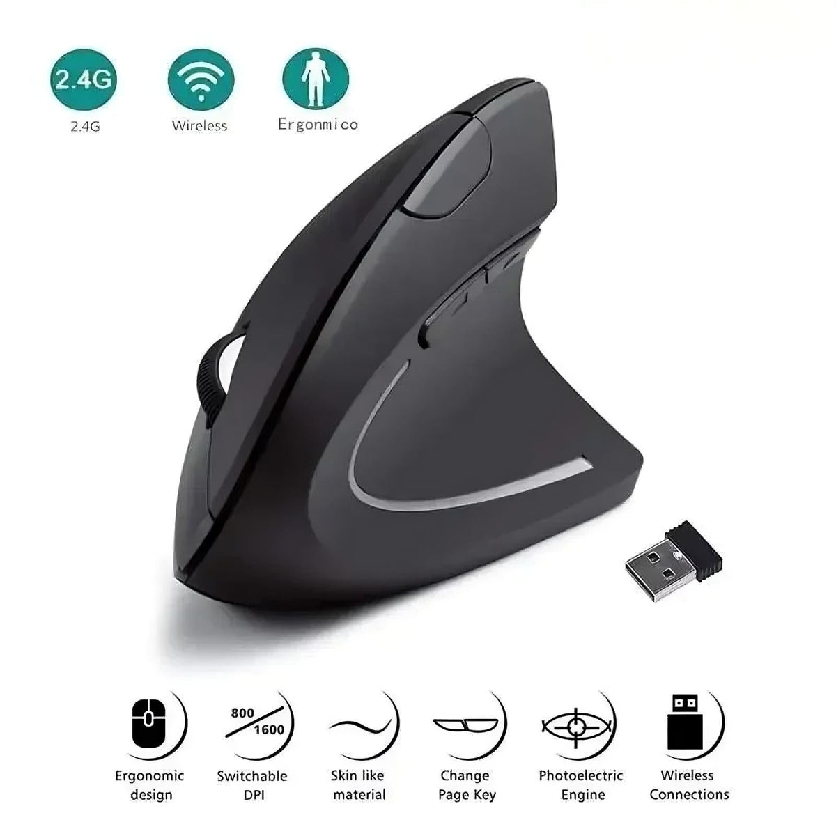 Vertical Ergonomic Wireless Mouse