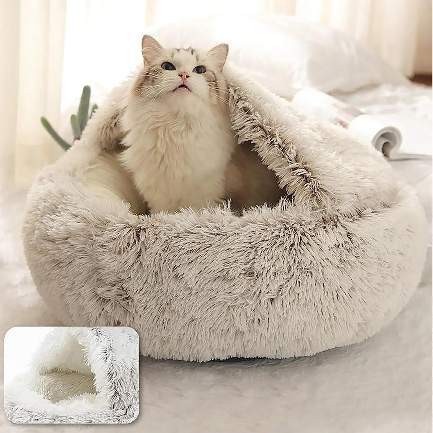 Rundes Katzenbett aus weichem Plüsch