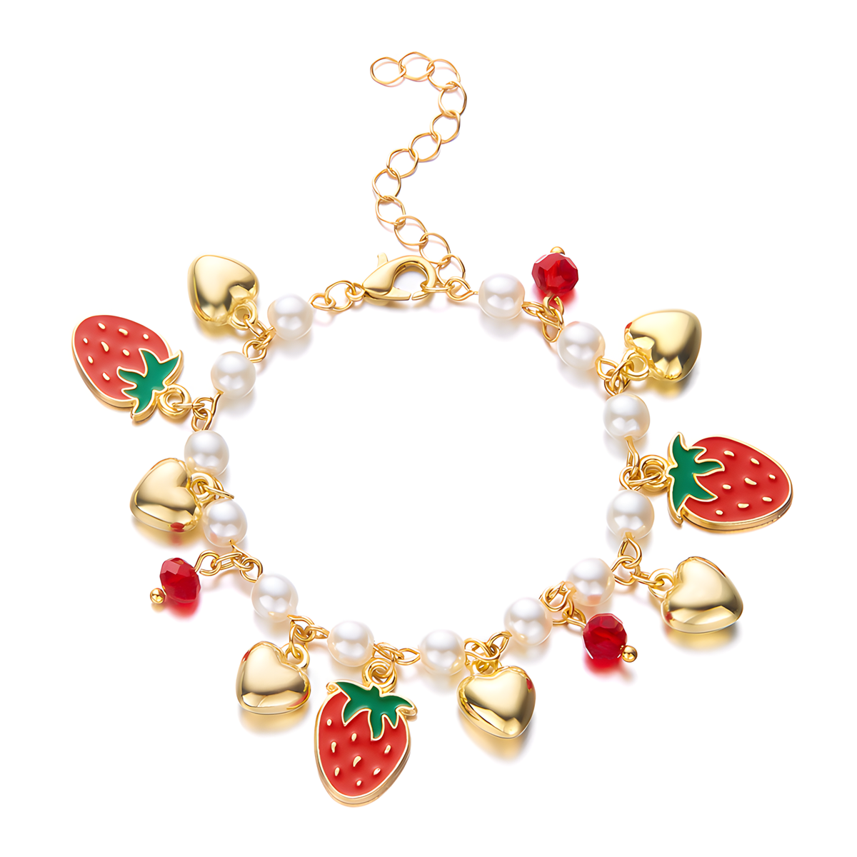 Pearl-Look Fruit and Heart Charm Bracelet