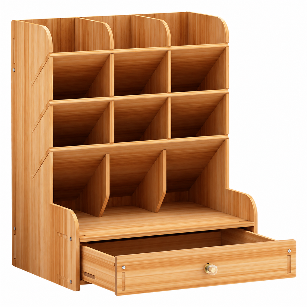 Wooden Multi-Compartment Desk Organizer
