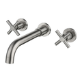 Brushed Silver Cross-Handle Wall Faucet