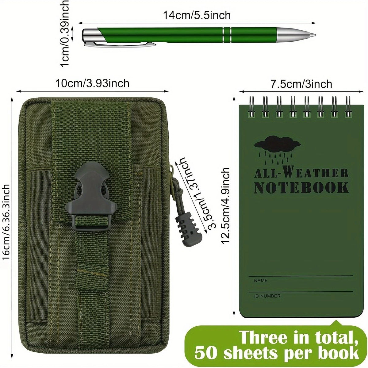 Vattentät anteckningsbok + metallpenna, 5-pack