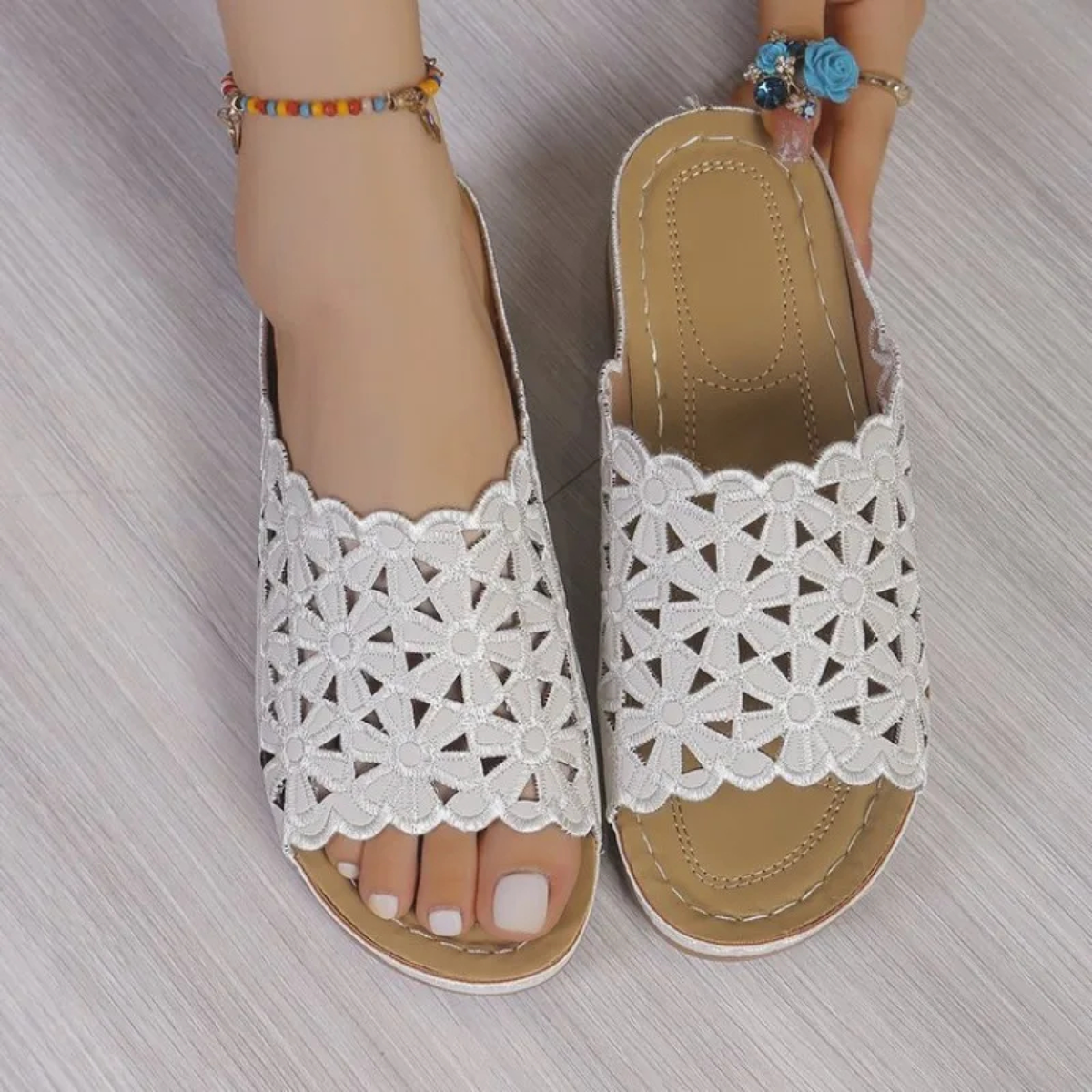 Floral Cutout Slide Sandals