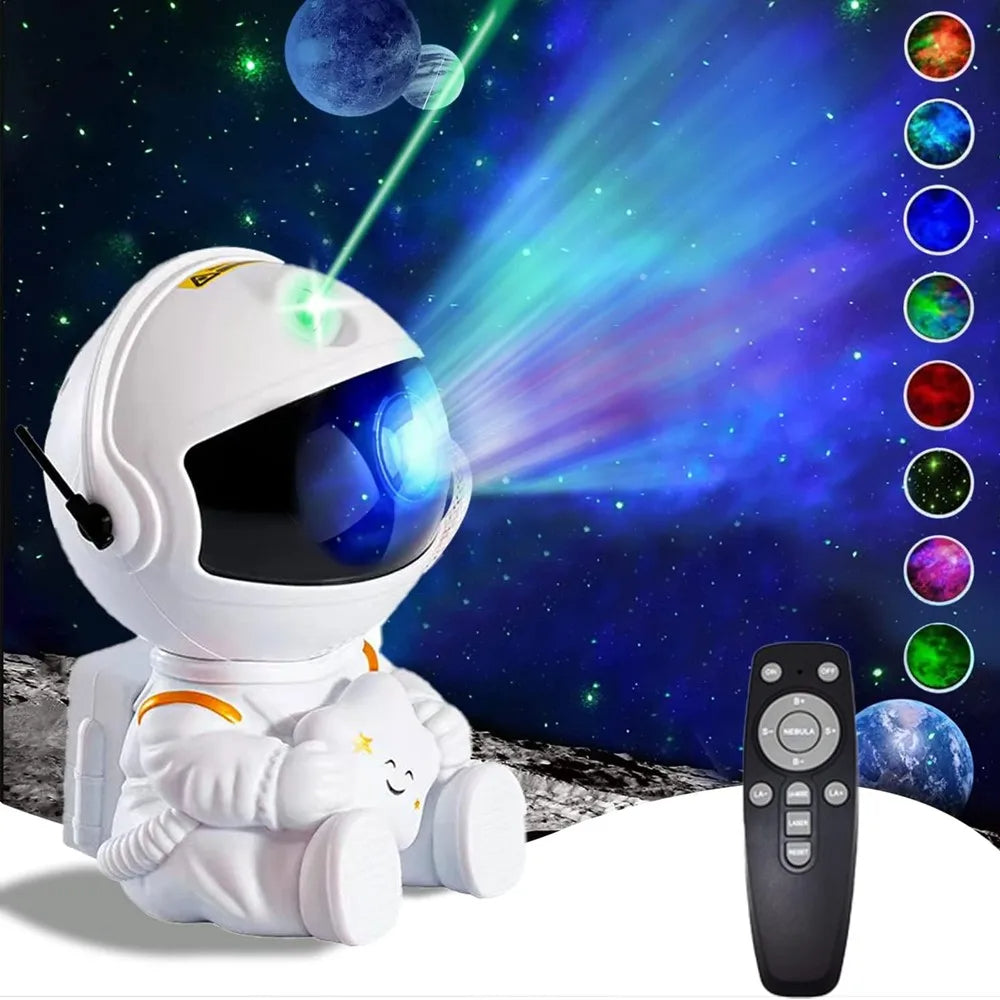 Sternenprojektor, sitzender Astronaut, Galaxie-Nachtlicht
