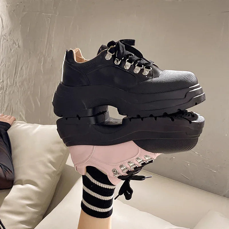 Platform Leather Shoes Female British Style Sneakers
