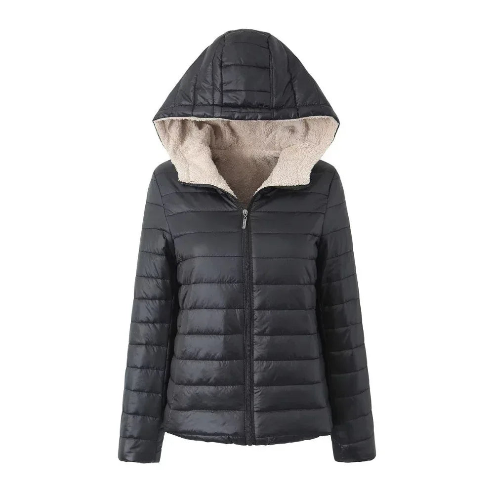 Women's Short Velvet Loose Hooded Cotton Warm Winter Jacket