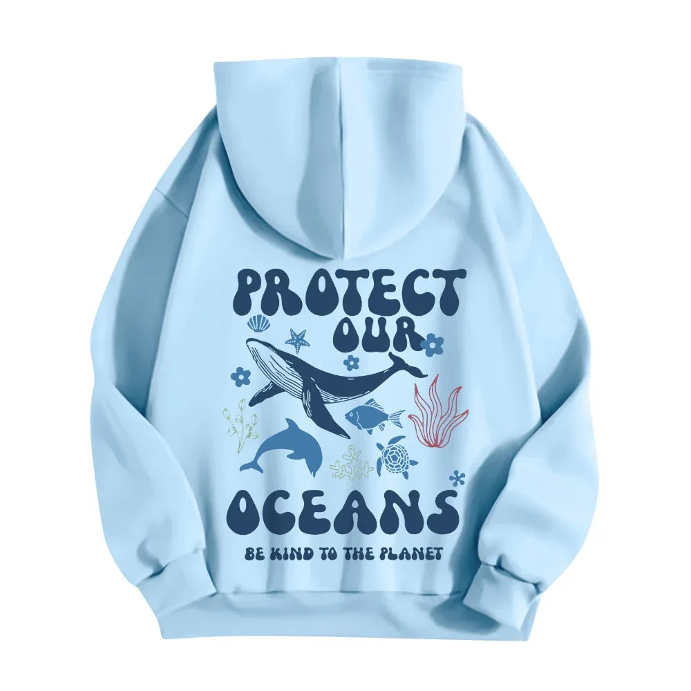 Women's Stylish And Lightweight Long Sleeve Save Our Oceans Pullover Hoodies