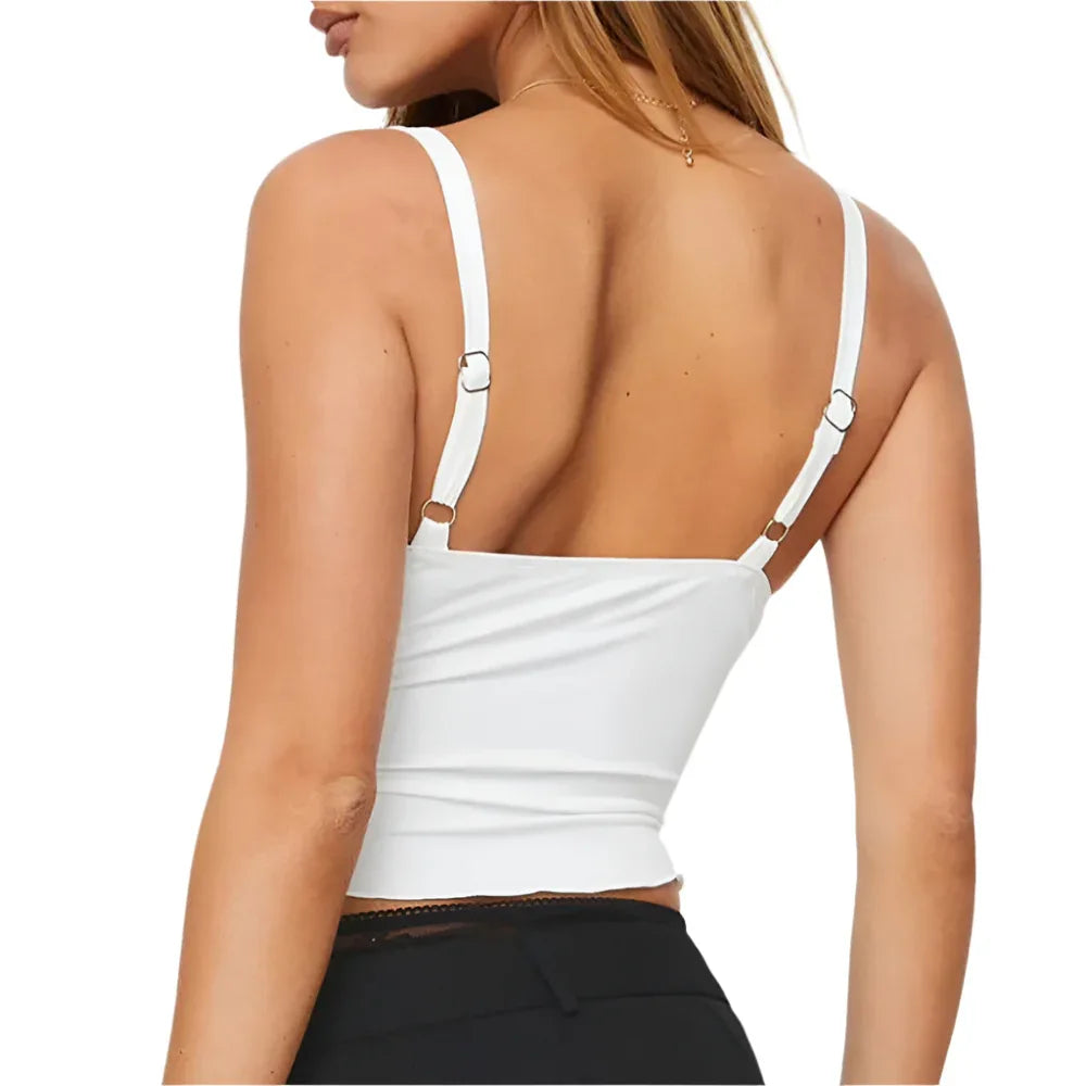 Women's Bow Camisole Backless Tank Waist Trimming Wave Edge Bandeau Sling Top