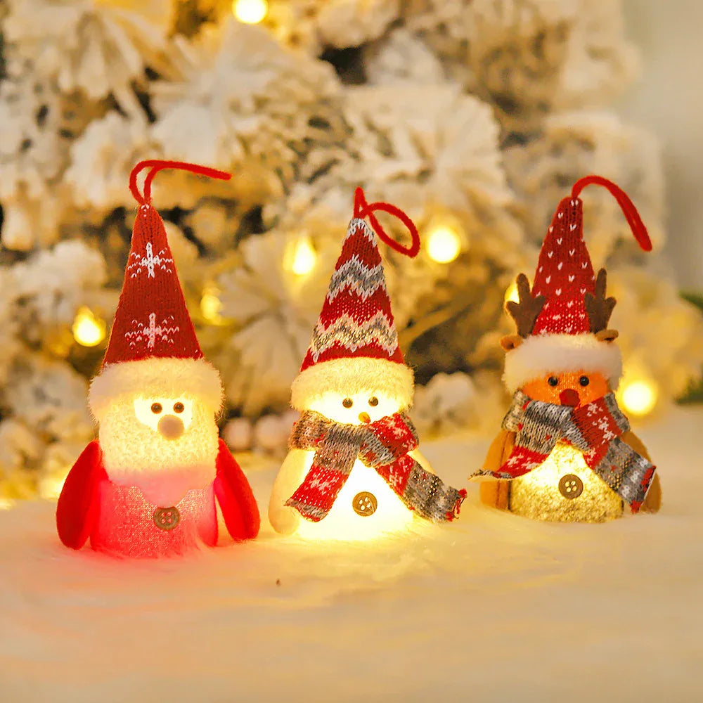 Decorative Creative Cartoon Old Snowman  Sants Reindeer Glowing Christmas Dolls