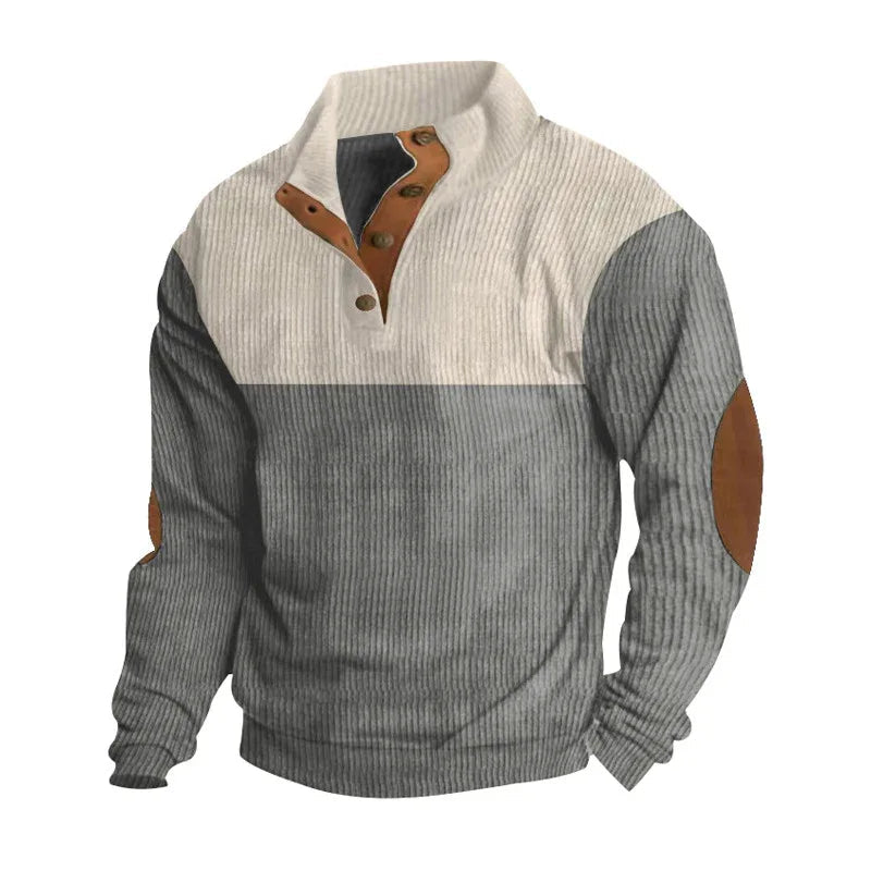 Men's Casual Button Half-Open Stand Collar Fashion Colorblock Sweater