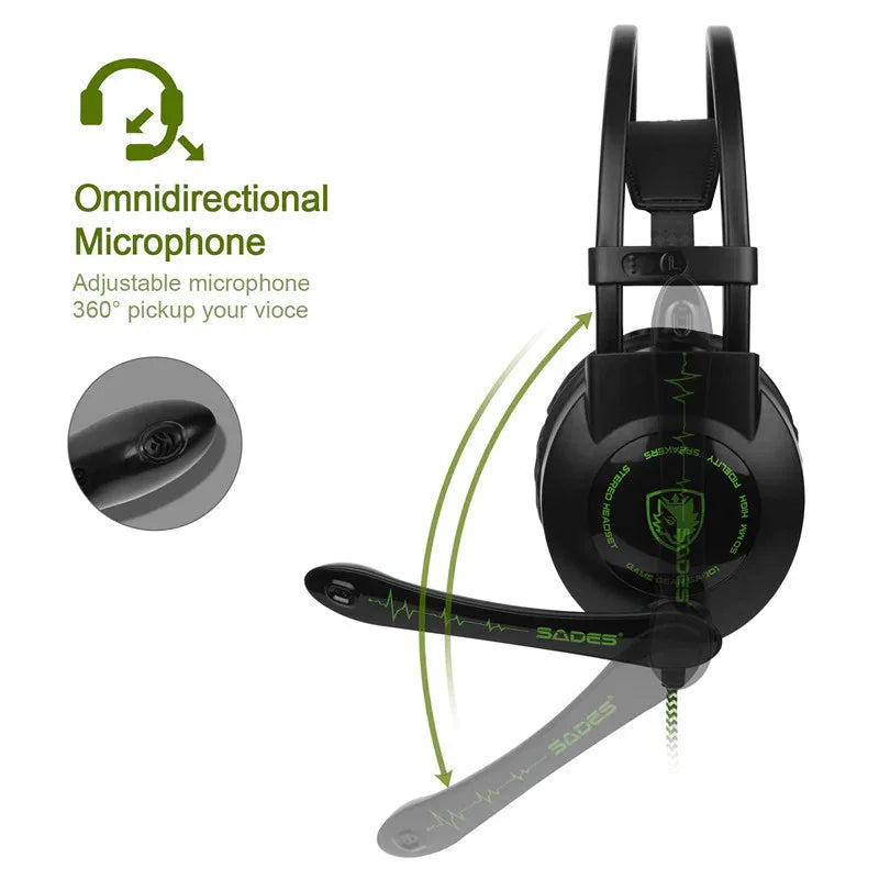 Gaming Headset With Adjustable Headband & Comfortable Earmuffs