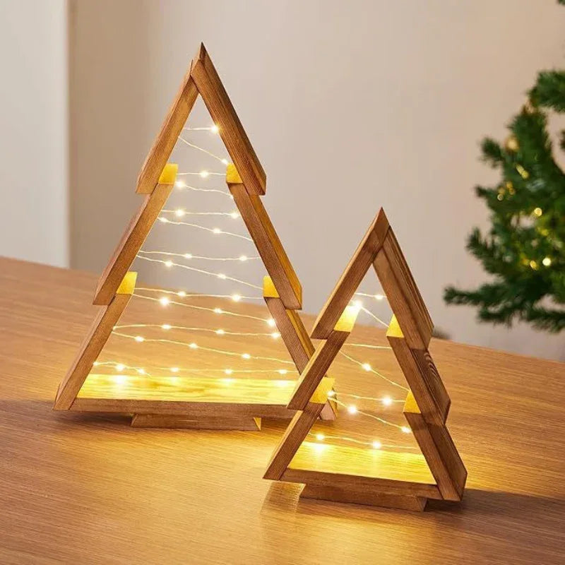 Wooden Christmas Tree With Lights Home Atmosphere Decoration