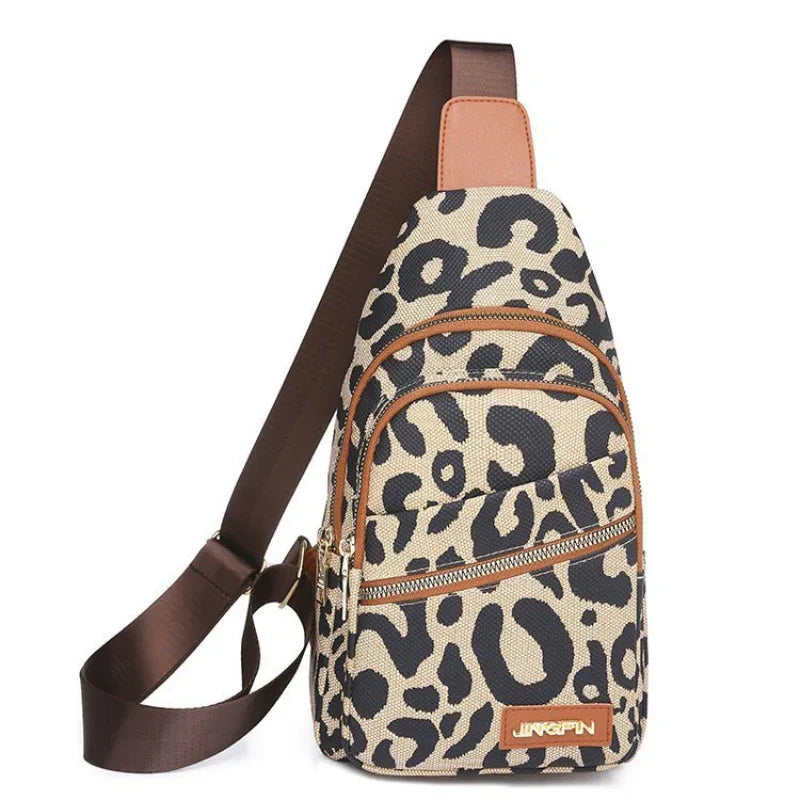 Leopard Print Sling Chest Bag With Headphone Jack Crossbody Shoulder Bag For Women