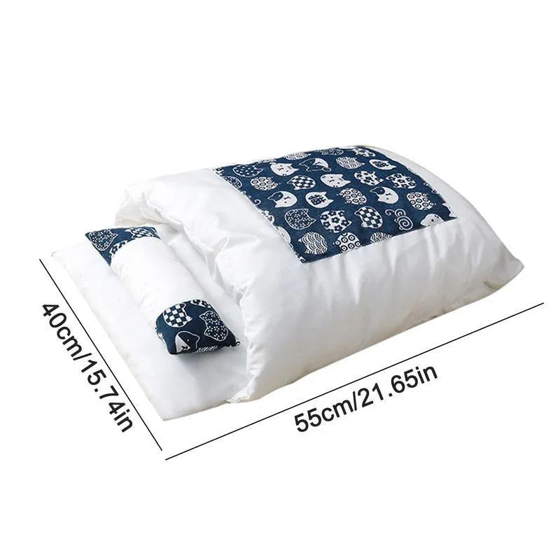 Cat Dog Pet Warm Cozy Cushion Bed With Blanket Design Pet Sleeping Bag