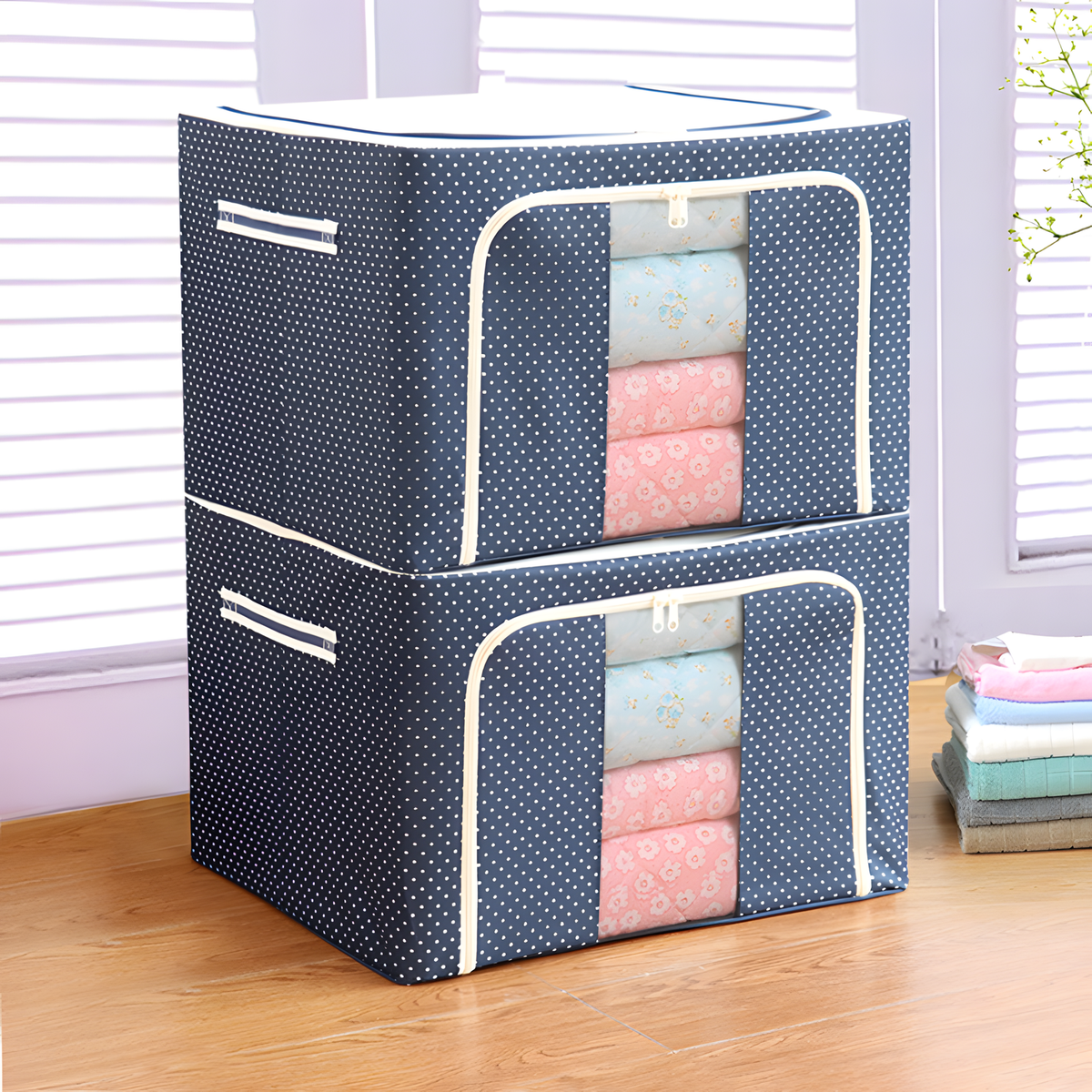 Steel-Frame Dotted Fabric Storage Box