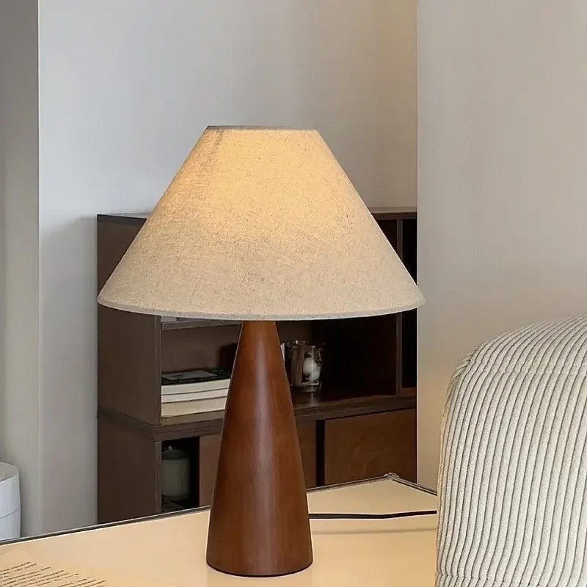 Wood-Base Cone Bedside Lamp