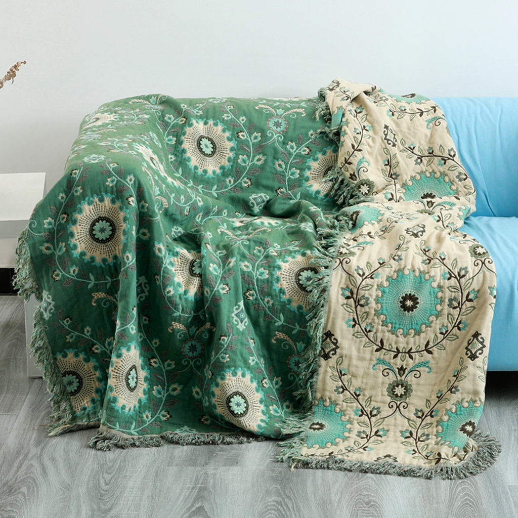 Reversible Medallion Fringe Throw