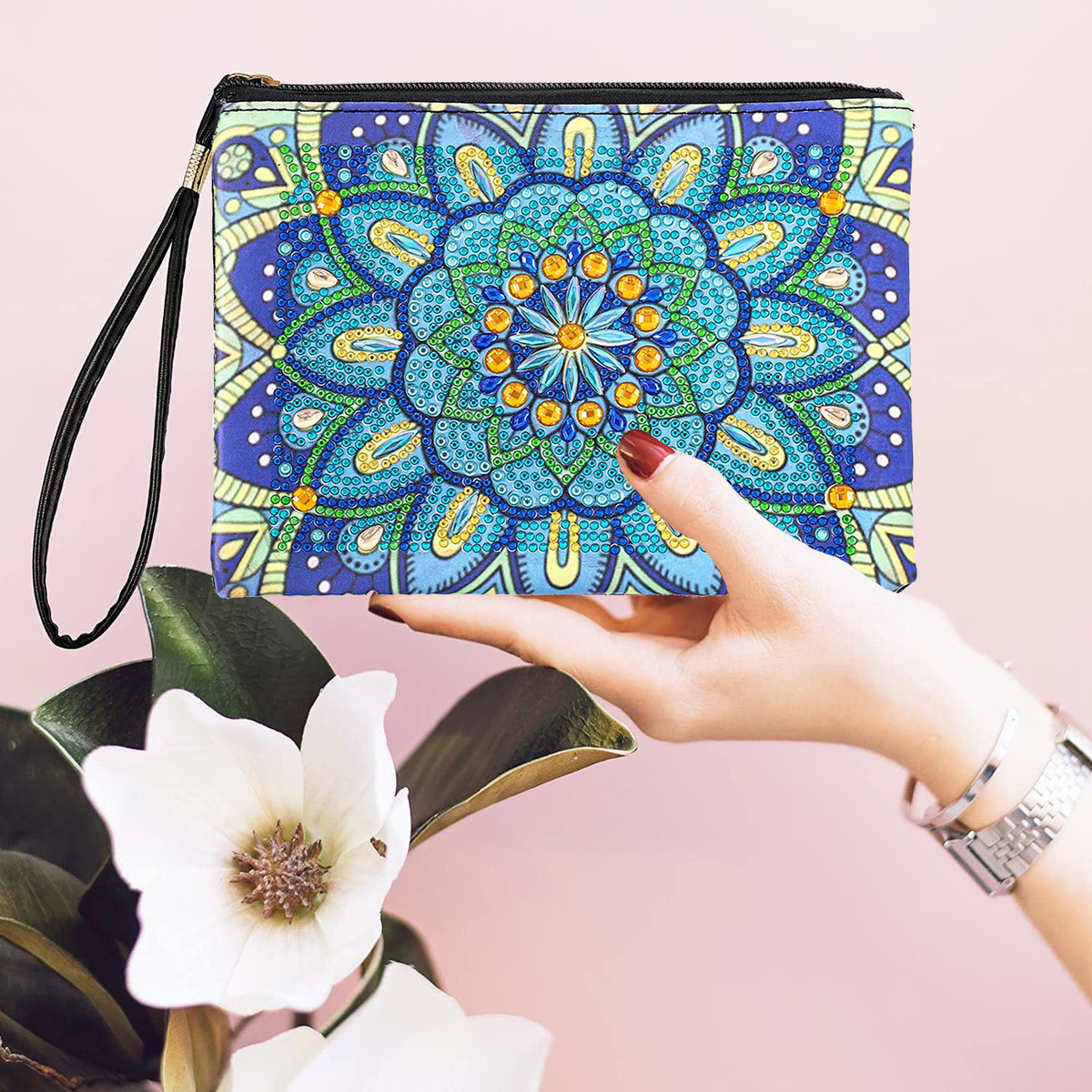 Diamond Painting Floral Makeup Bag