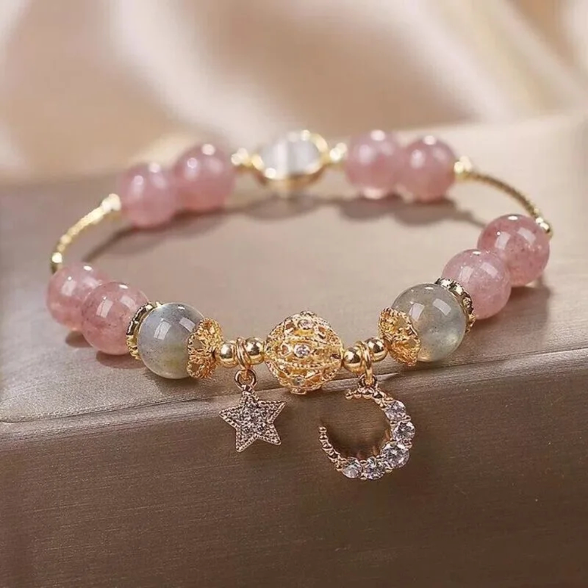 Moon-and-Star Beaded Charm Bracelet