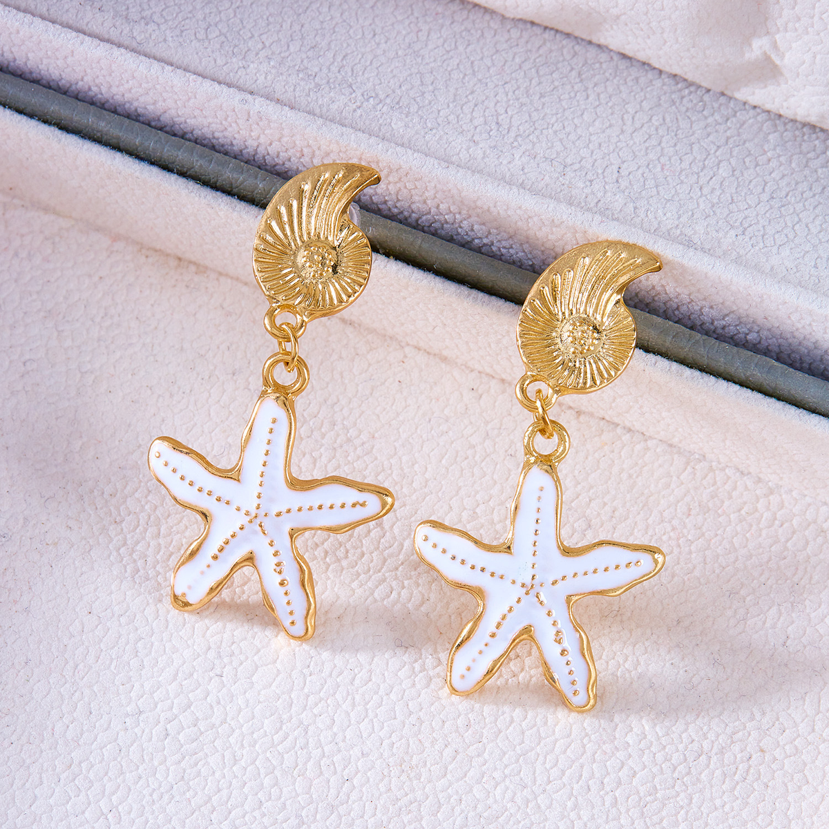 White Starfish Drop Earrings