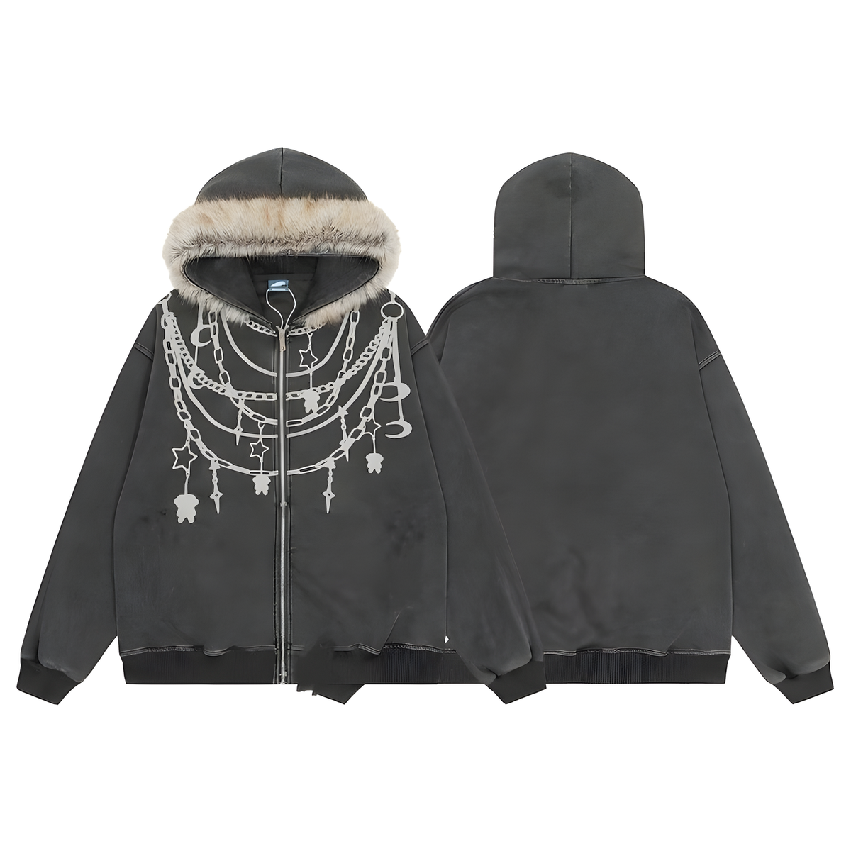 Plush-Collar Hooded Jacket