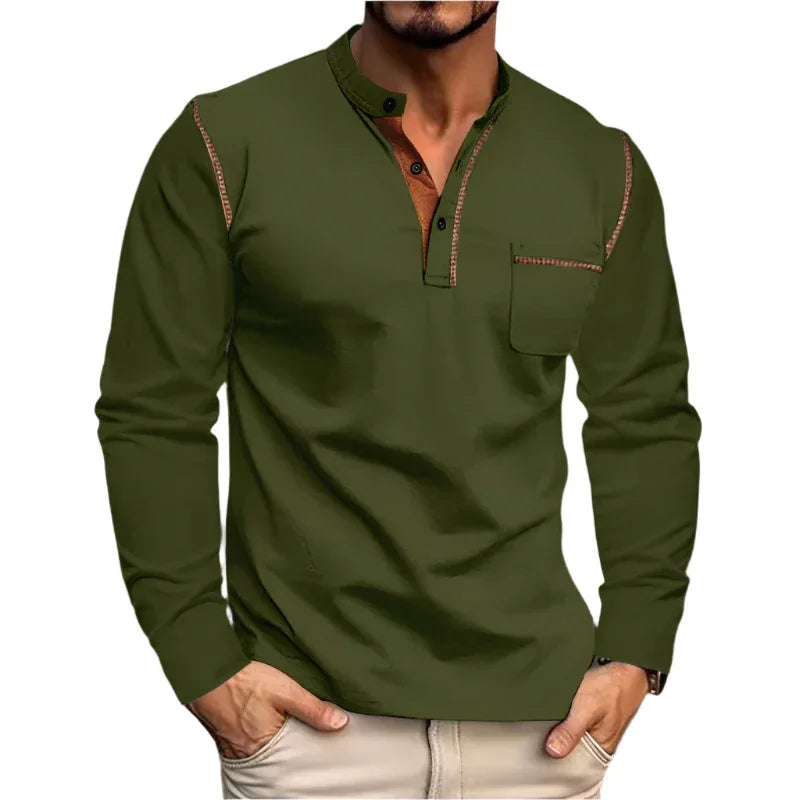 Spring And Summer Men's Long-Sleeved Stand Collar Polo Shirt