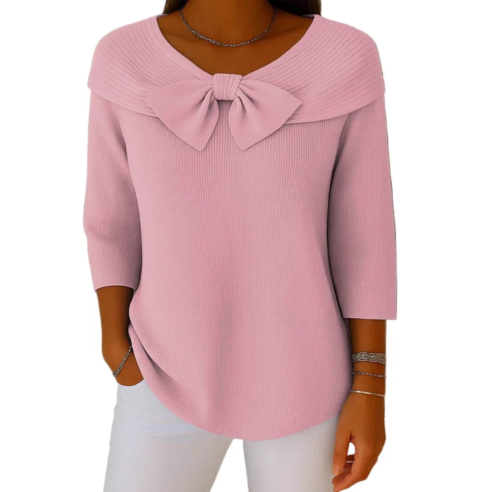 Knitted Bow Solid Color Sweater Autumn And Winter