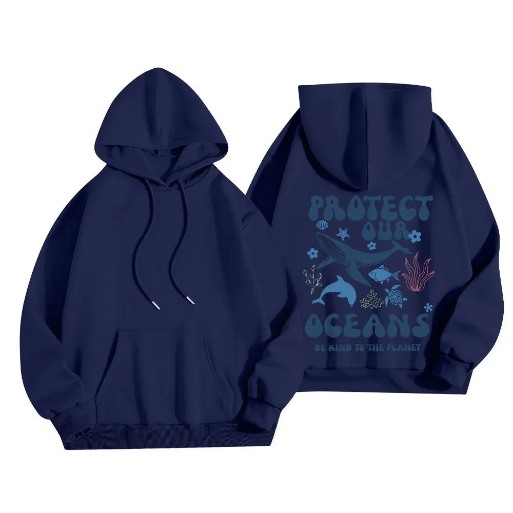 Women's Stylish And Lightweight Long Sleeve Save Our Oceans Pullover Hoodies
