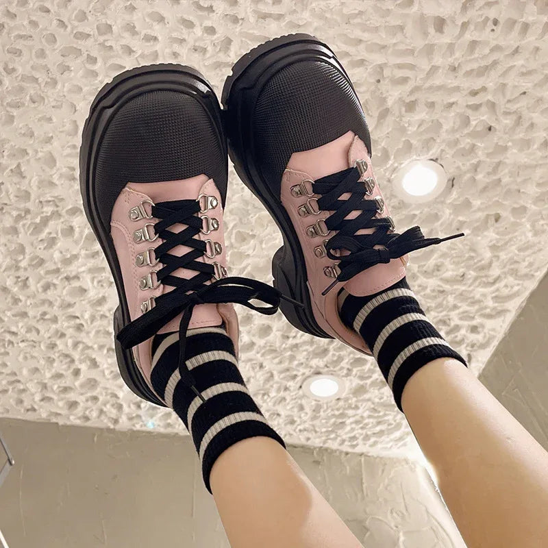 Platform Leather Shoes Female British Style Sneakers