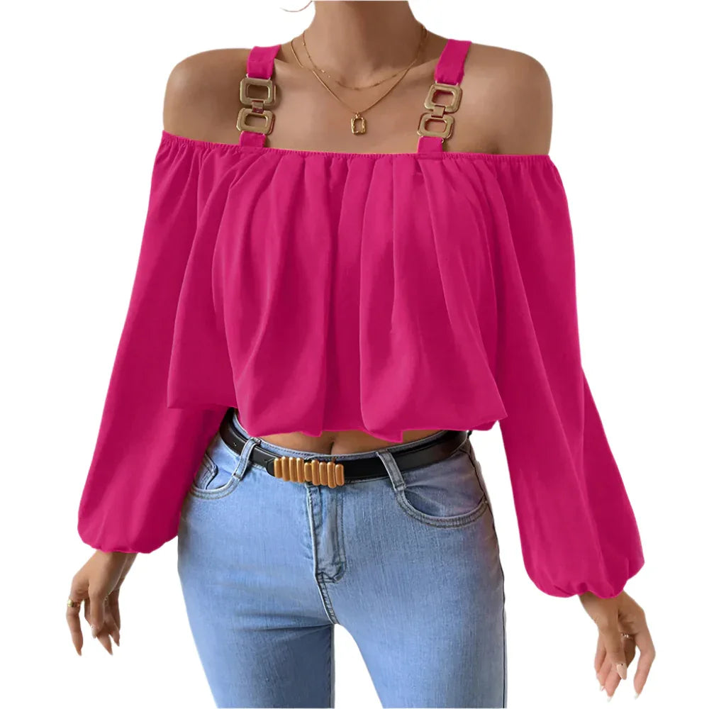 Women's Lantern Sleeve Loose Crop Top
