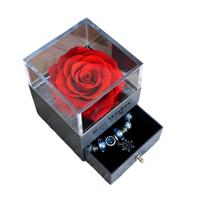 Eternal Romantic Flower Rose Jewelry Box for Birthday Presents Valentines Day Wedding Gift