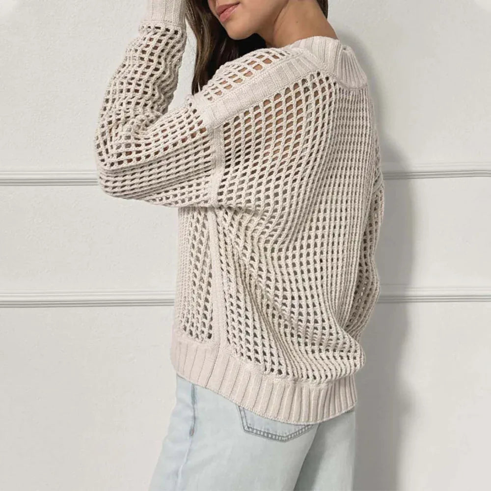 Fashion Women's Wear Pullover Zipper Half Cardigan Hollow Out Sweater