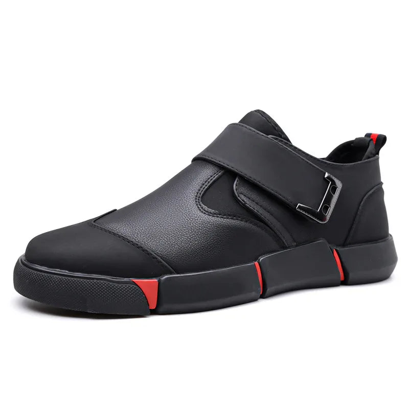 Men's Casual Comfortable Leather Slip-On Low-Top Velcro Non-Slip Flat Heel Shock Absorption Shoes