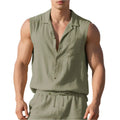 Sleeveless Linen Polo Shirt Vest For Men
