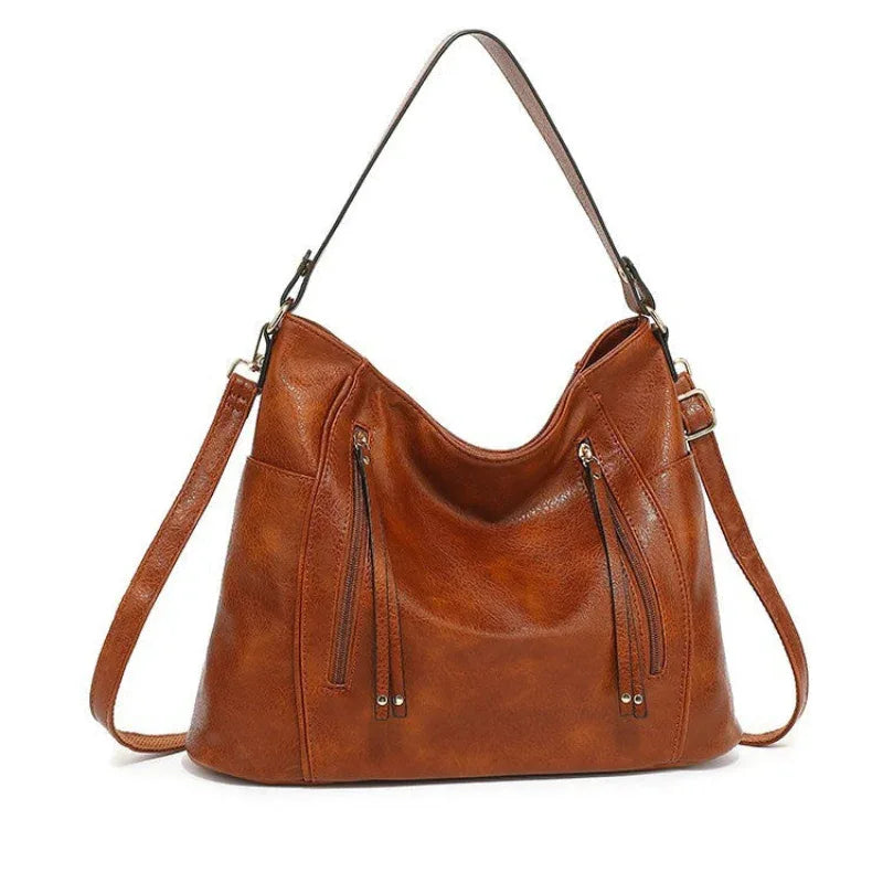 Fashionable Elegant Leather Handbag With Detachable Shoulder Strap