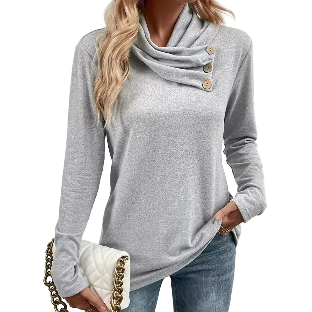 Women's Scarf Collar Button T-Shirt Top