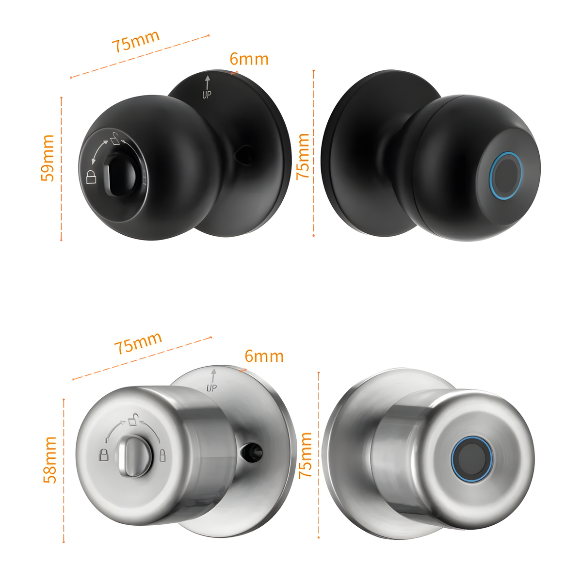 Rounded Fingerprint Smart Door Knob